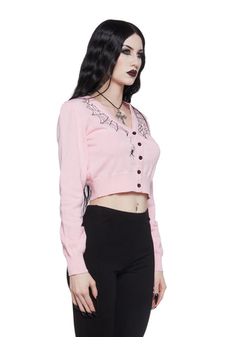 Web Obsessed Embroidered Cardigan - Pink
