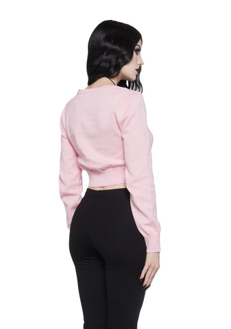 Web Obsessed Embroidered Cardigan - Pink