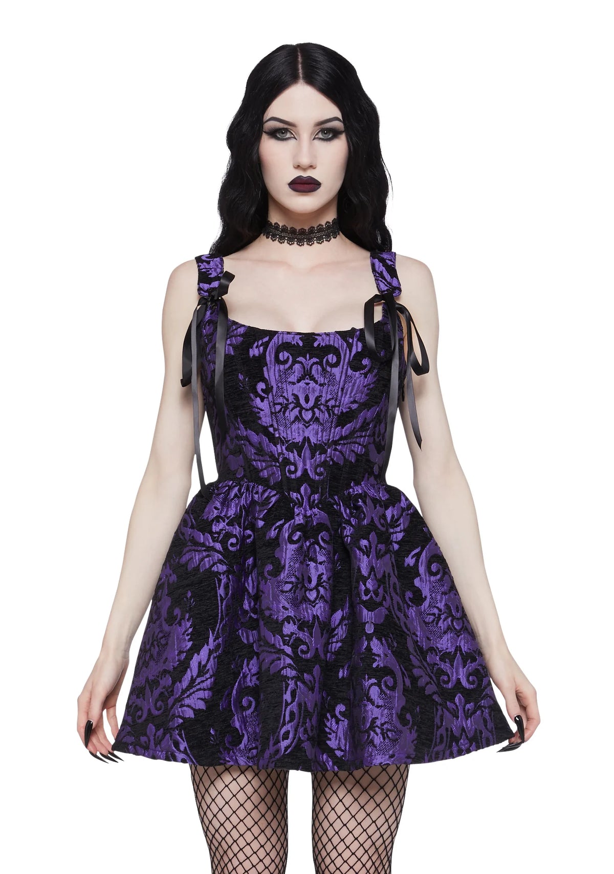 Sultry Sins Brocade Mini Dress - Purple