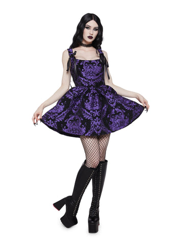 Sultry Sins Brocade Mini Dress - Purple