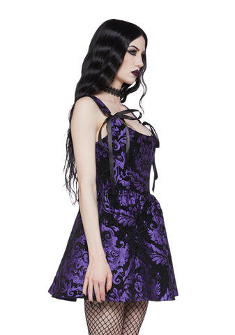 Sultry Sins Brocade Mini Dress - Purple