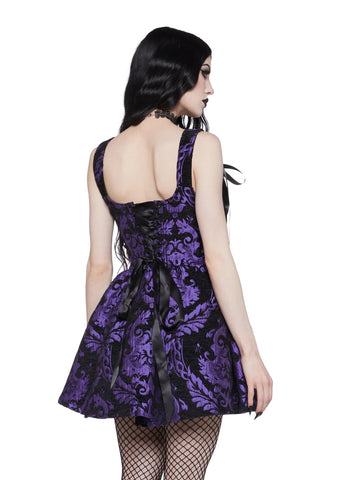 Sultry Sins Brocade Mini Dress - Purple