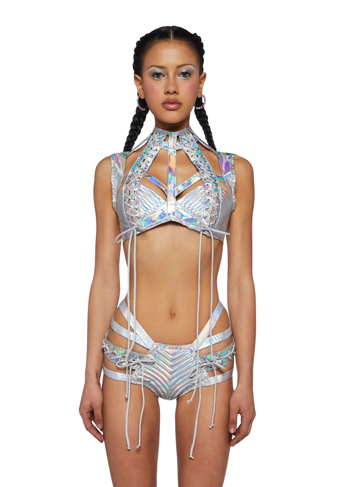Rude Awakening Harness Bra Top - Holographic