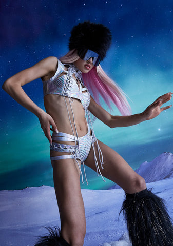 Rude Awakening Lace-Up Shorts - Holographic