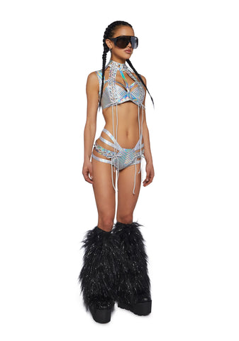 Rude Awakening Lace-Up Shorts - Holographic