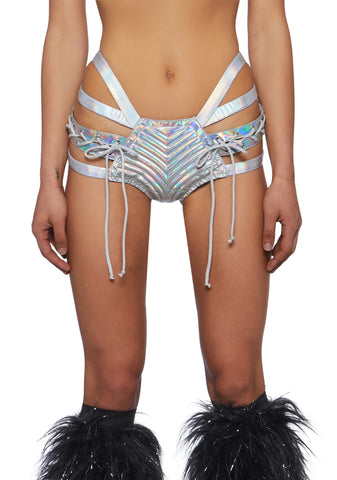 Rude Awakening Lace-Up Shorts - Holographic