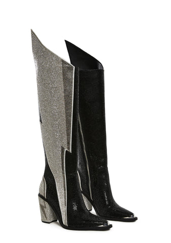 Sheriff Shine Knee High Boots - Noir Ziggy