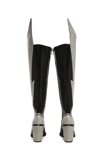 Sheriff Shine Knee High Boots - Noir Ziggy