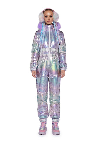 Aurora Beam Holographic Snowsuit - Lavender