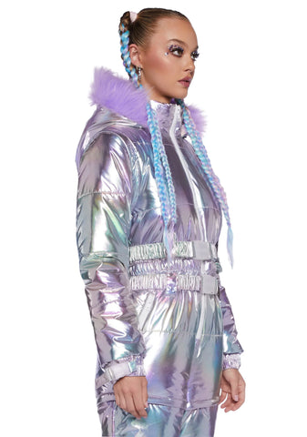 Aurora Beam Holographic Snowsuit - Lavender