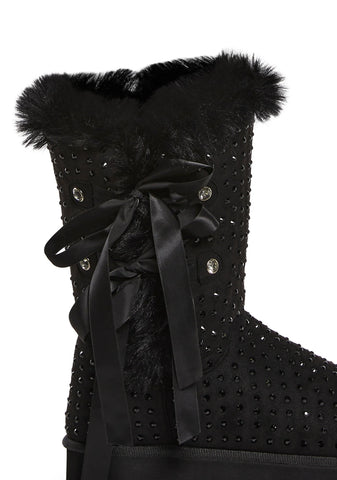 Snowflake Cadet Rhinestone Booties - Black