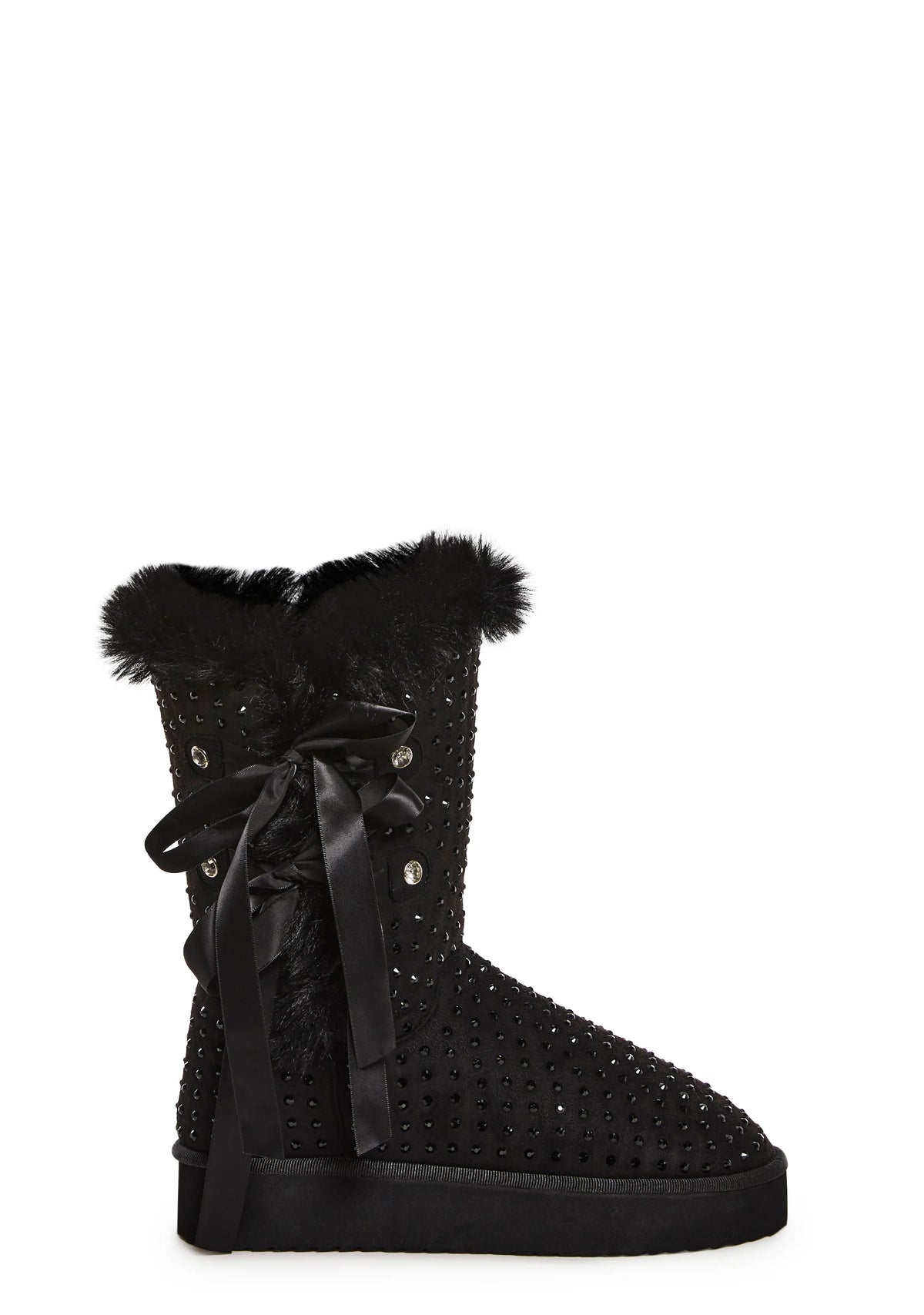 Snowflake Cadet Rhinestone Booties - Black