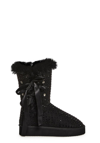 Snowflake Cadet Rhinestone Booties - Black