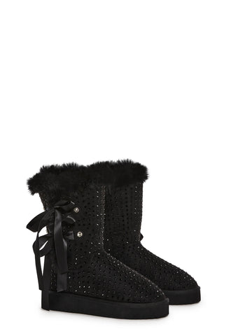 Snowflake Cadet Rhinestone Booties - Black