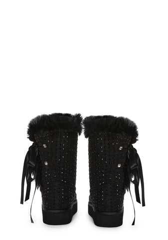 Snowflake Cadet Rhinestone Booties - Black