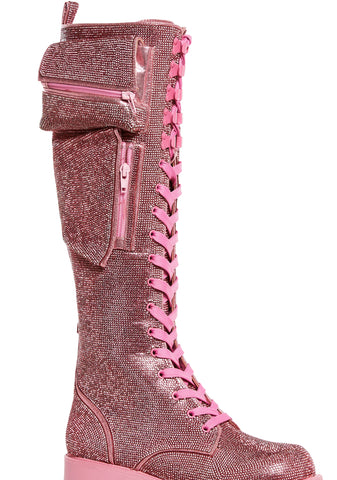 Obsidian Pocket Combat Boots - Rhinestone
