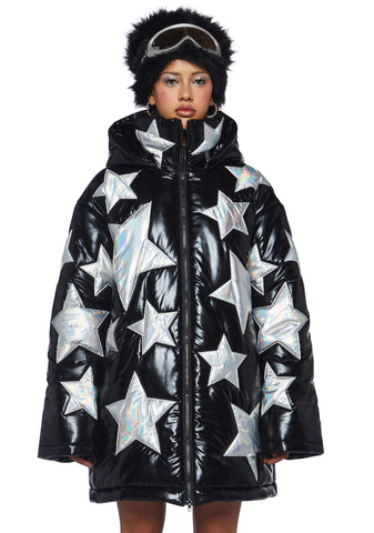 Beyond The Stars Puffer Jacket- Black