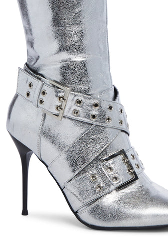 Boulevard Knee High Boots - Silver