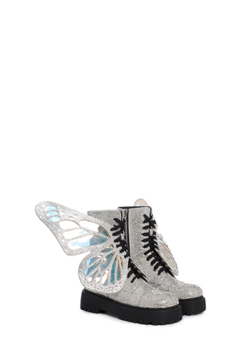 Metamorphic Butterfly Boots - Silver