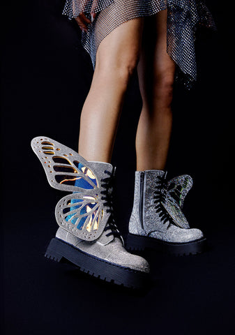 Metamorphic Butterfly Boots - Silver