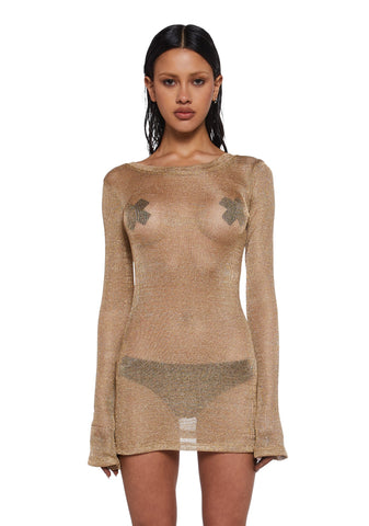 Tempo Metallic Knit Mini Dress - Gold