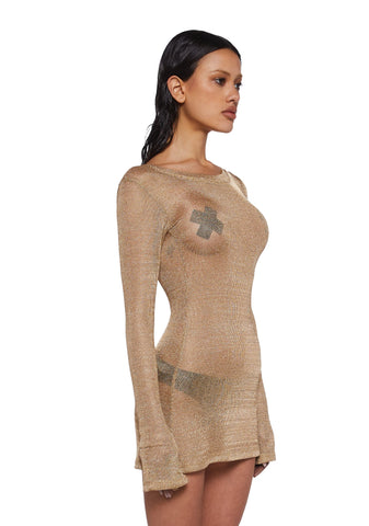 Tempo Metallic Knit Mini Dress - Gold