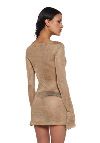 Tempo Metallic Knit Mini Dress - Gold