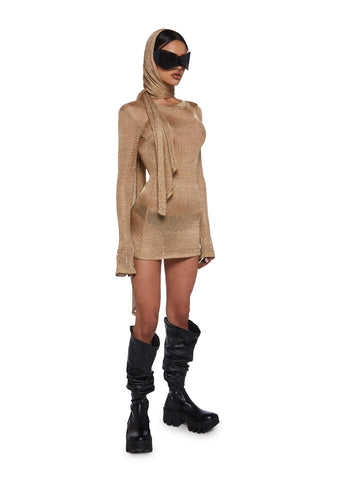 Tempo Metallic Knit Mini Dress - Gold