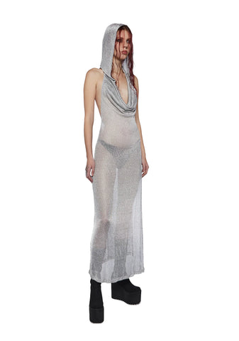 Tempo Metallic Hoodie Maxi Dress - Silver
