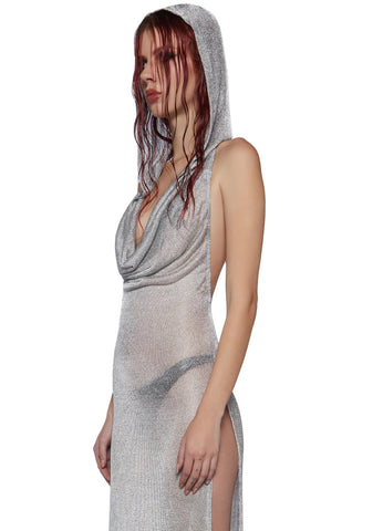 Tempo Metallic Hoodie Maxi Dress - Silver