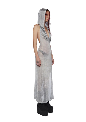 Tempo Metallic Hoodie Maxi Dress - Silver