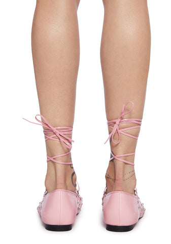 Violetta Lace-Up Ballet Flat Shoes - Pink