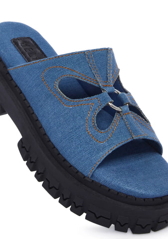 Feeling Good Platform Slides - Denim
