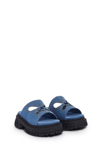 Feeling Good Platform Slides - Denim