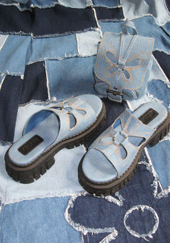 Feeling Good Platform Slides - Denim