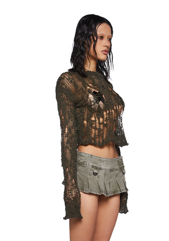 Crossfade Open Weave Crop Sweater