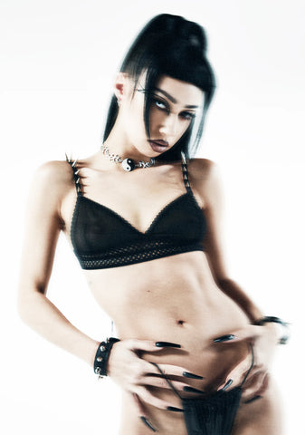 Crossfade Mesh Bralette With Spike Studs