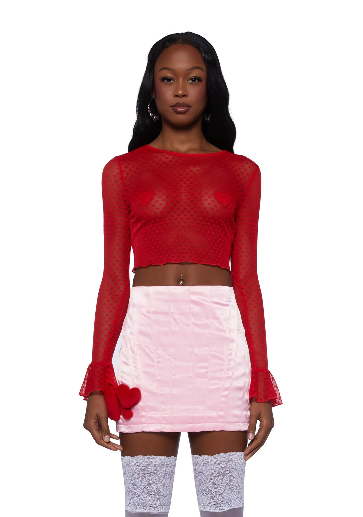 Hold My Heart Long Sleeve Top - Red