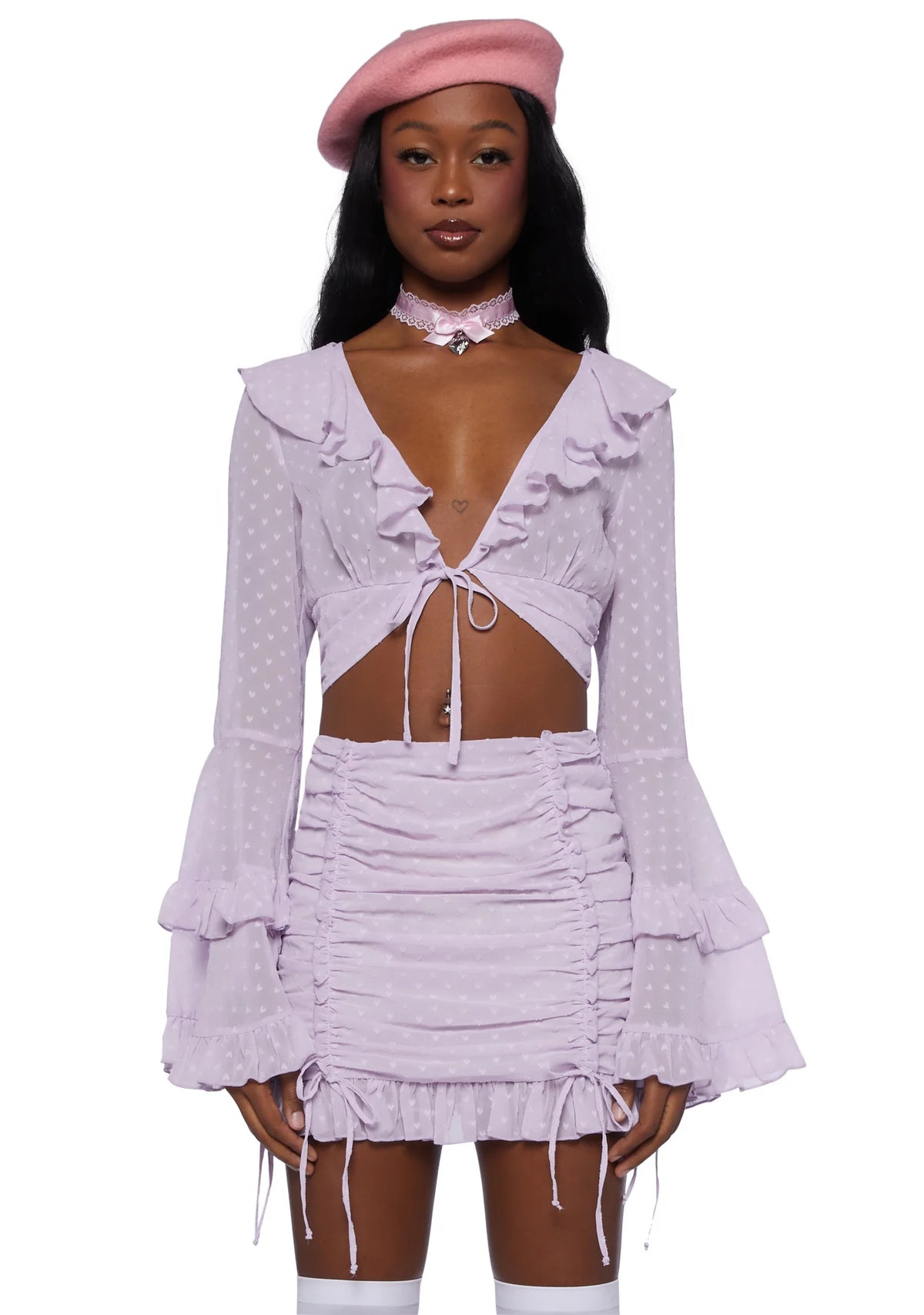 Hearts Aglow Mesh Crop Top - Purple