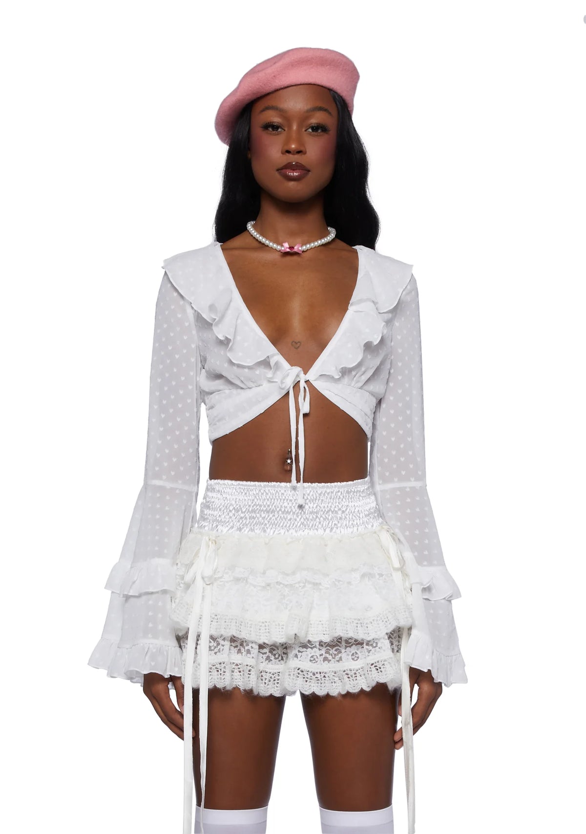 Hearts Aglow Mesh Crop Top - White