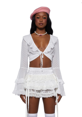 Hearts Aglow Mesh Crop Top - White