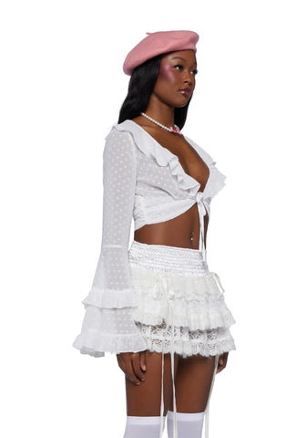 Hearts Aglow Mesh Crop Top - White