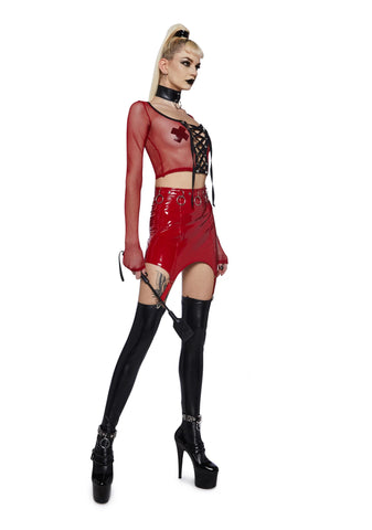Meet And Greet Fishnet Top- Red