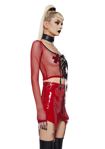 Meet And Greet Fishnet Top- Red
