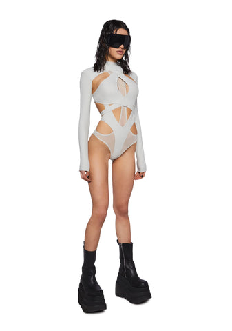Crossfade Strappy Spandex And Mesh Bodysuit - Gray