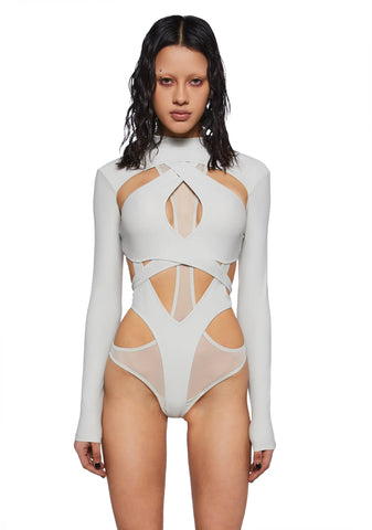 Crossfade Strappy Spandex And Mesh Bodysuit - Gray