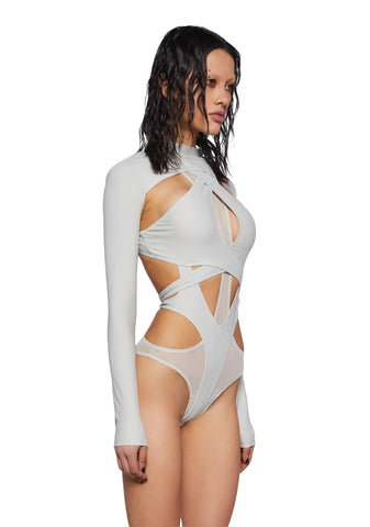 Crossfade Strappy Spandex And Mesh Bodysuit - Gray