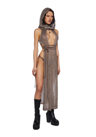 Crossfade Hooded Maxi Keyhole Tank And Panty Set - Brown