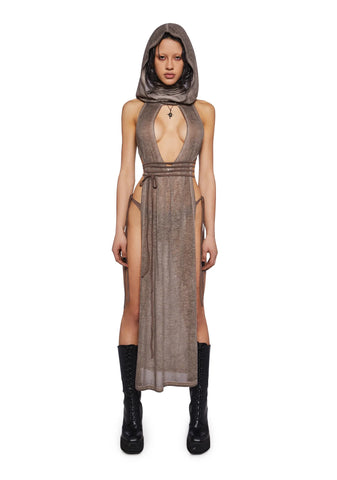 Crossfade Hooded Maxi Keyhole Tank And Panty Set - Brown