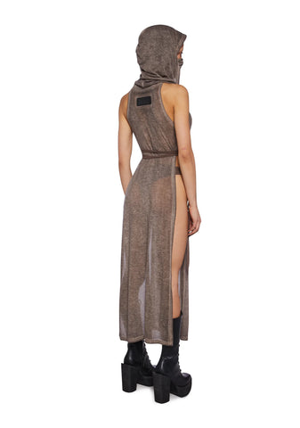 Crossfade Hooded Maxi Keyhole Tank And Panty Set - Brown
